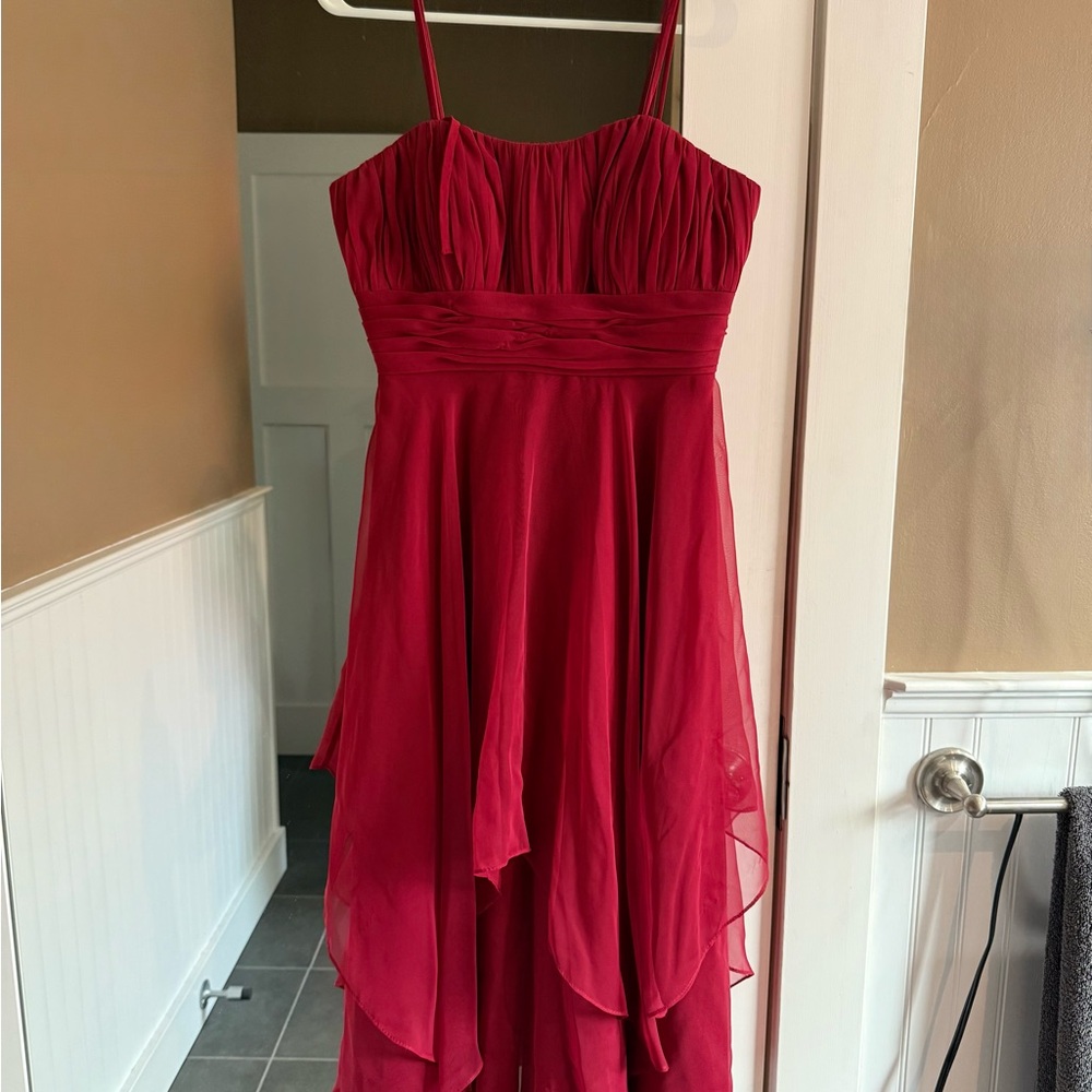 Red MoriLee bridesmaid dress